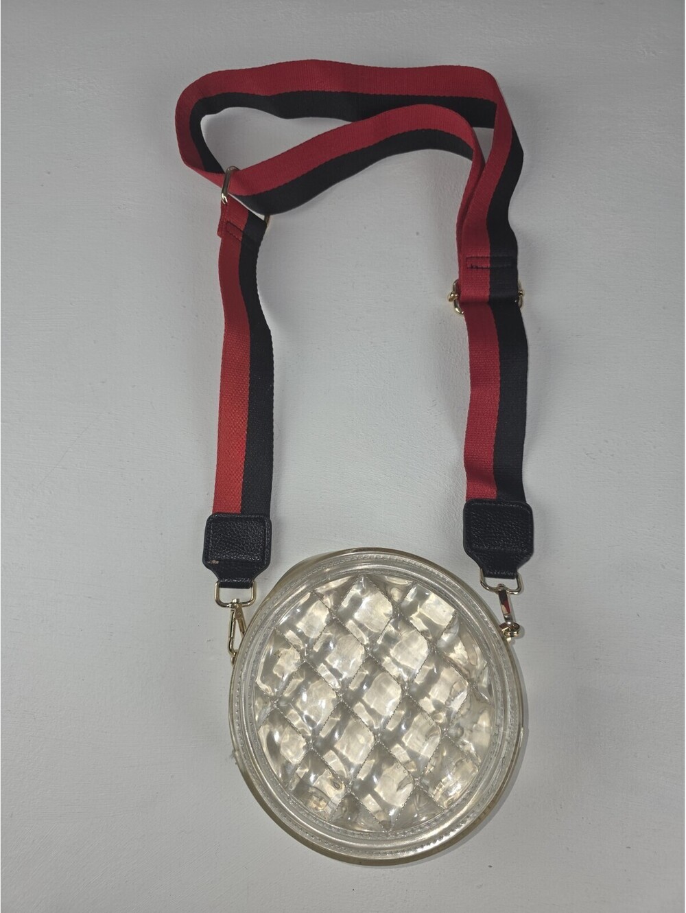 Clear Bag Round Crossbody With Canvas Striped Adjustable Strap Gold Zipper